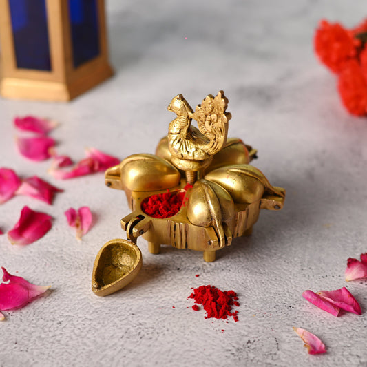 Brass Peacock Kumkum Box (3.5 Inch)