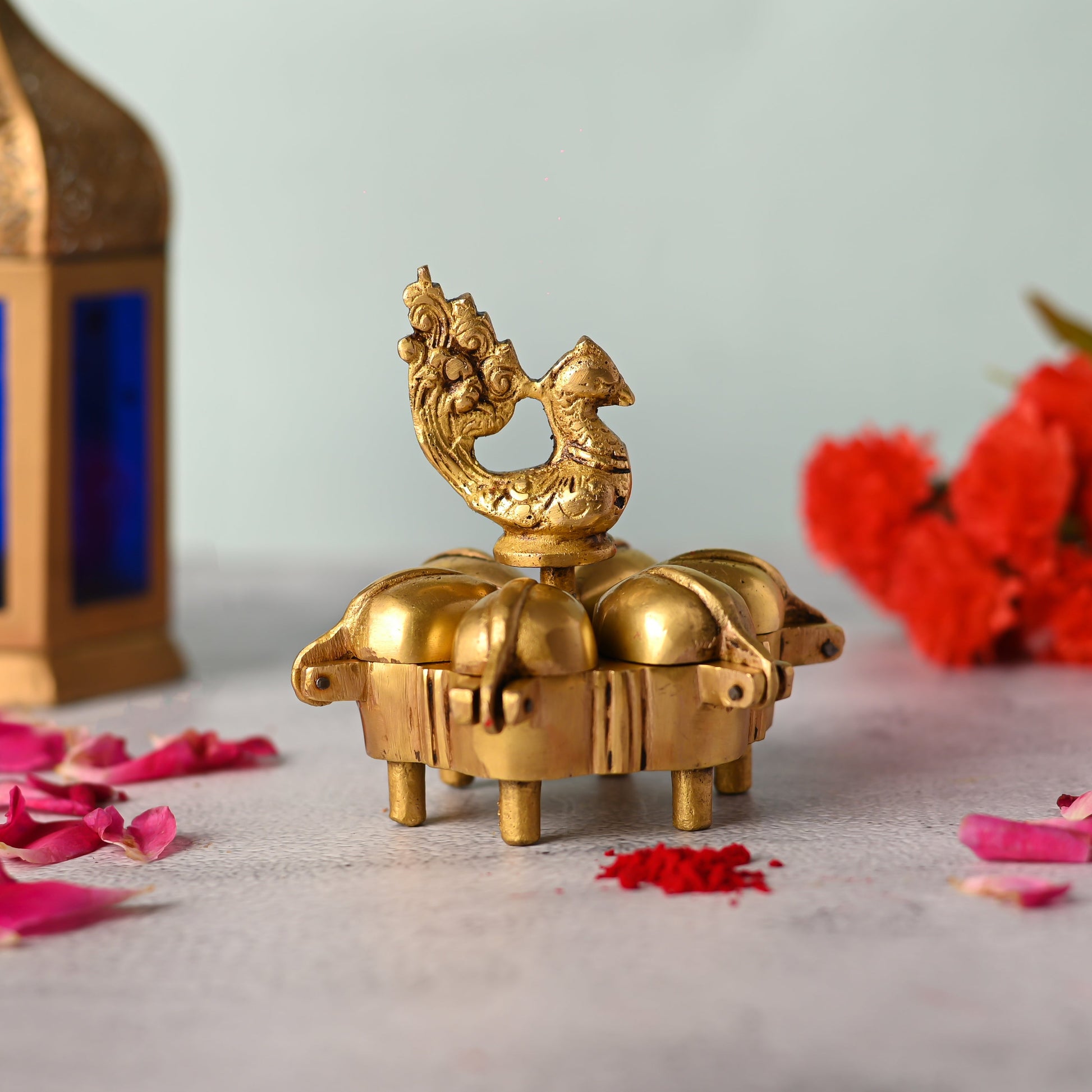 Brass Peacock Kumkum Box (3.5 Inch)