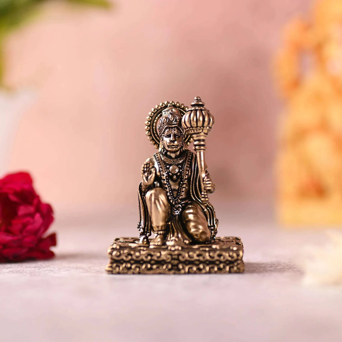 Brass Blessing Sitting Hanuman Lightweight Idol (2.5 Inch)