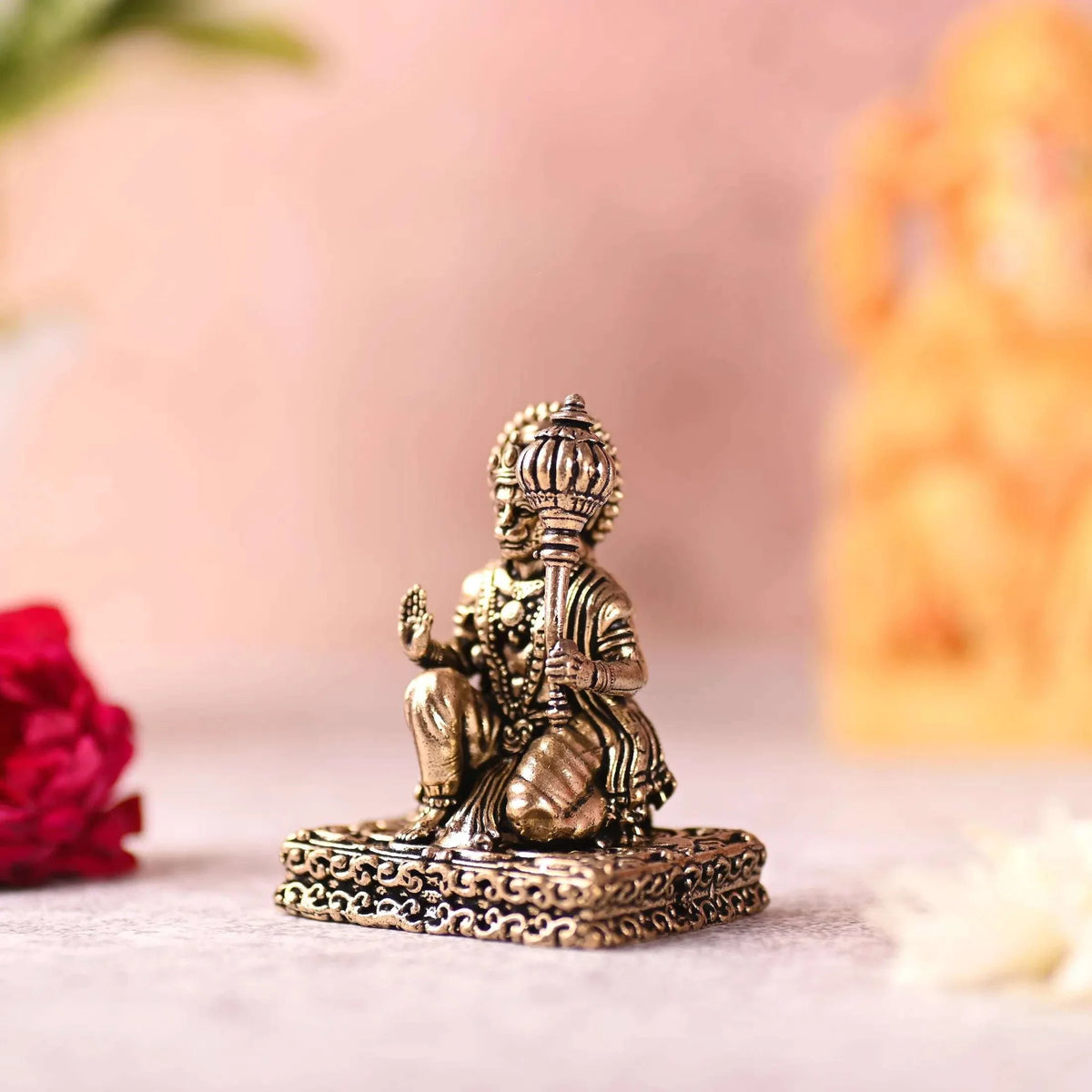 Brass Blessing Sitting Hanuman Lightweight Idol (2.5 Inch)