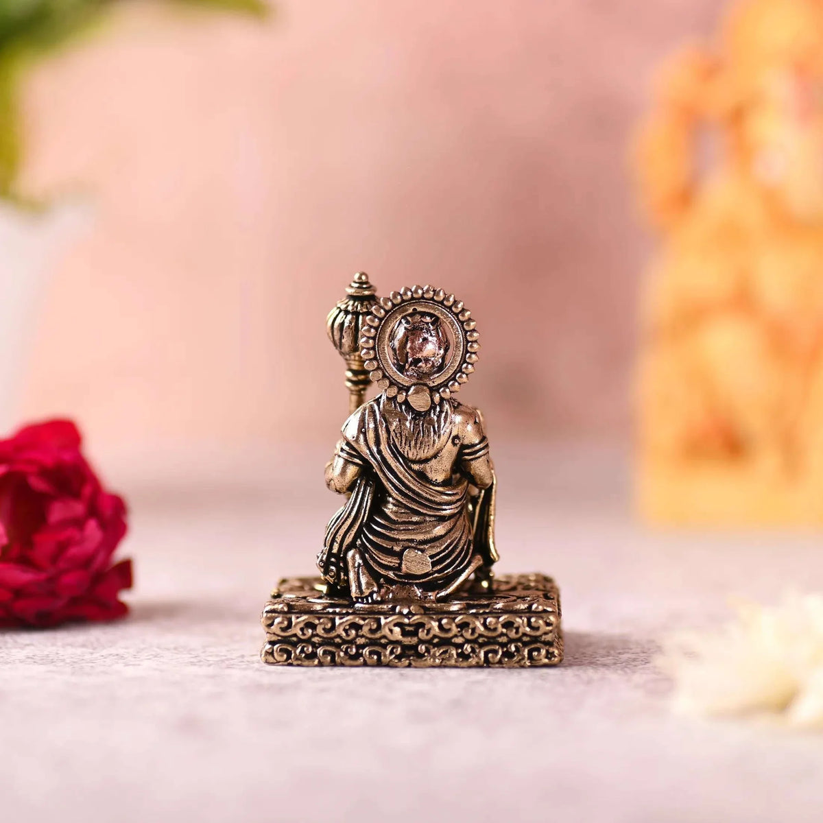 Brass Blessing Sitting Hanuman Lightweight Idol (2.5 Inch)