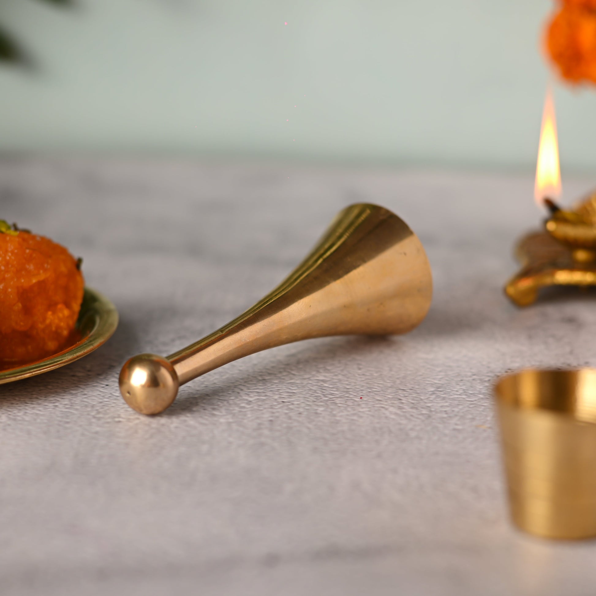 Brass Pooja Handbell / Ghanti (3.8 Inch)