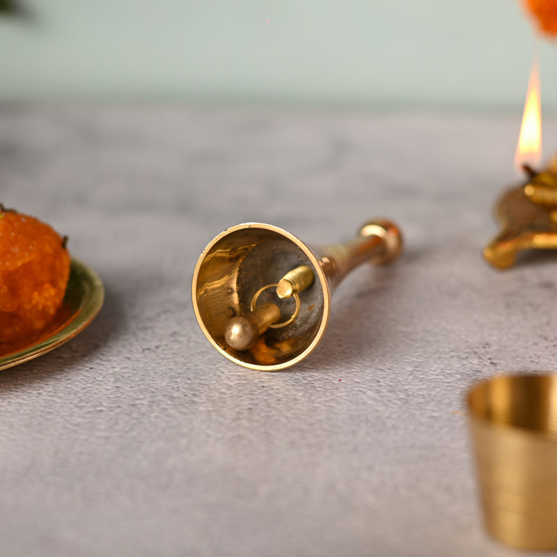 Brass Pooja Handbell / Ghanti (3.8 Inch)