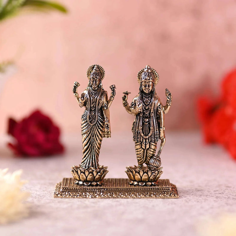 Brass Lord Vishnu And Lakshmi Standing Lightweight Idol (3.2 Inch)