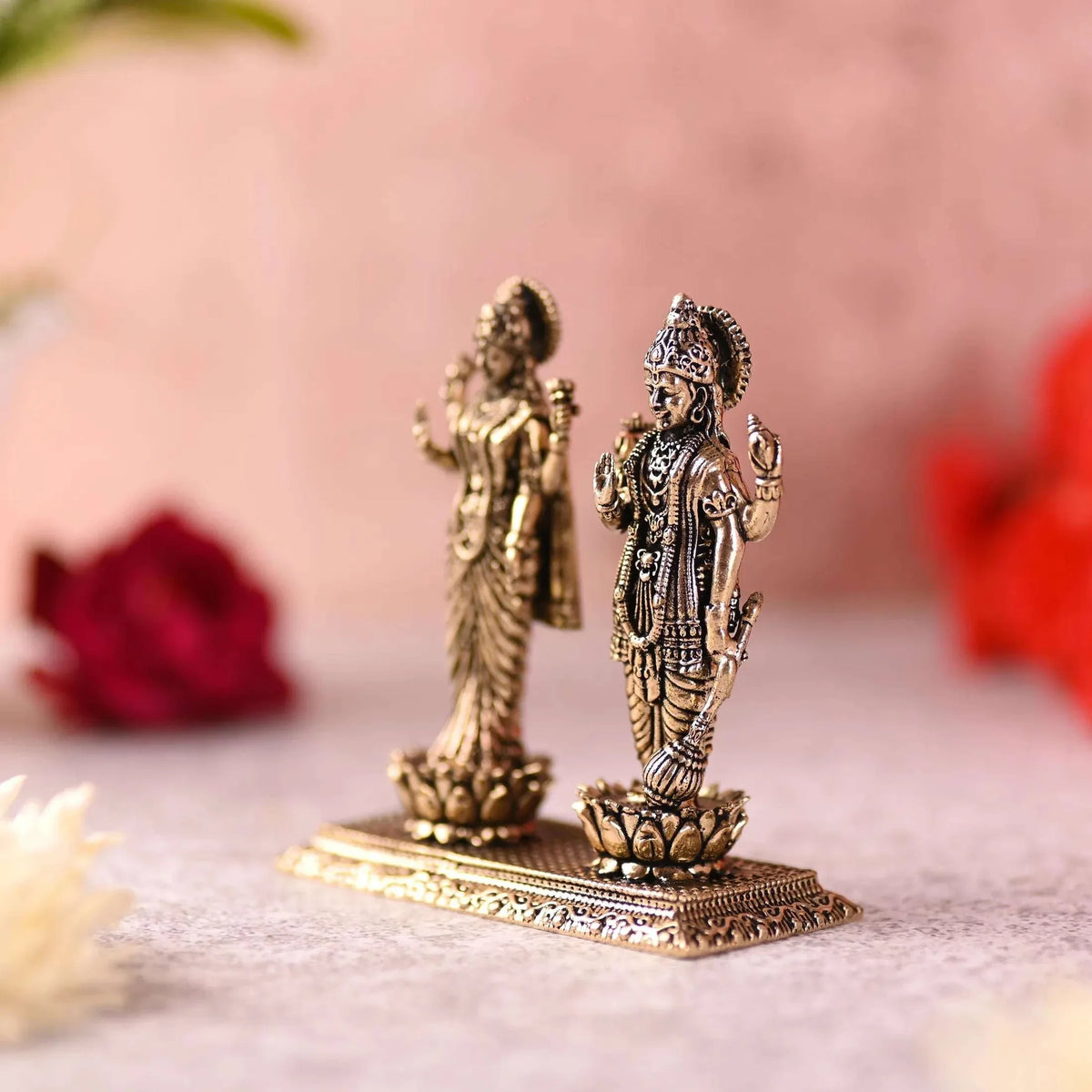 Brass Lord Vishnu And Lakshmi Standing Lightweight Idol (3.2 Inch)
