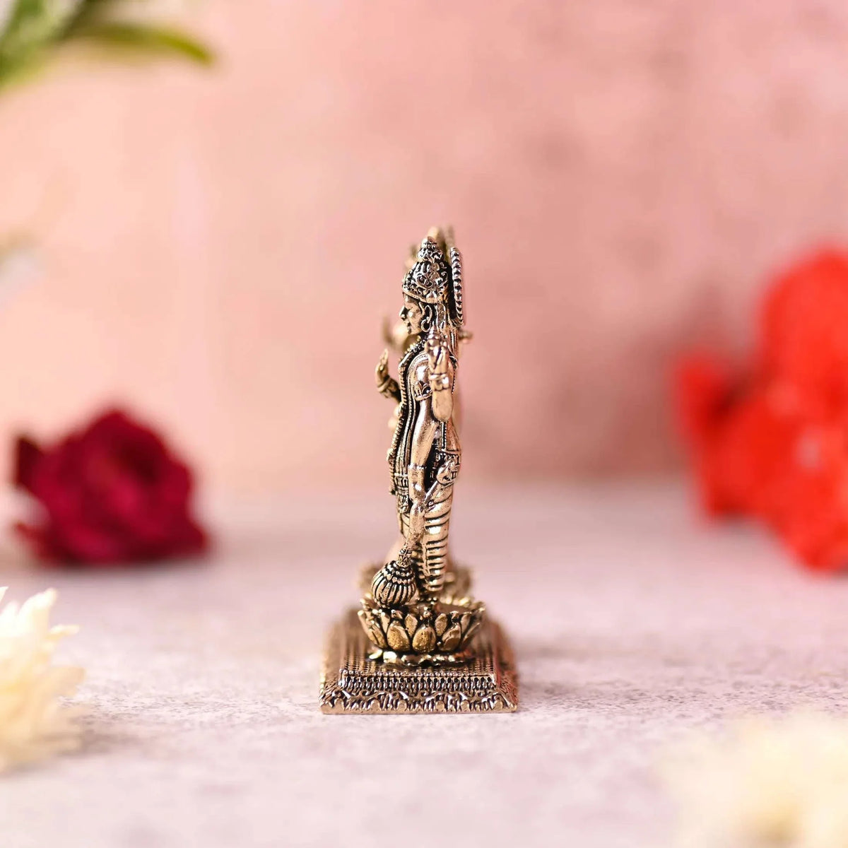 Brass Lord Vishnu And Lakshmi Standing Lightweight Idol (3.2 Inch)