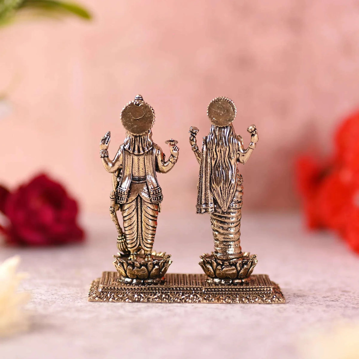 Brass Lord Vishnu And Lakshmi Standing Lightweight Idol (3.2 Inch)