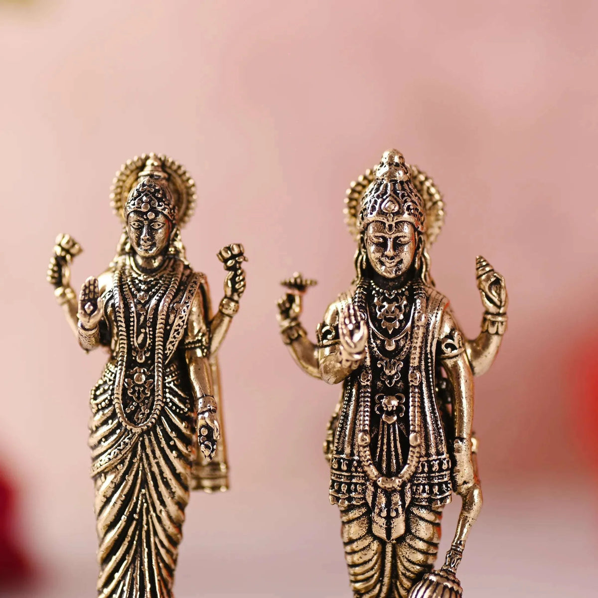 Brass Lord Vishnu And Lakshmi Standing Lightweight Idol (3.2 Inch)