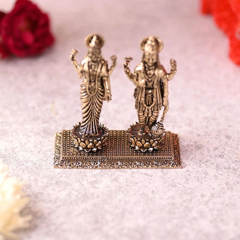 Brass Lord Vishnu And Lakshmi Standing Lightweight Idol (3.2 Inch)