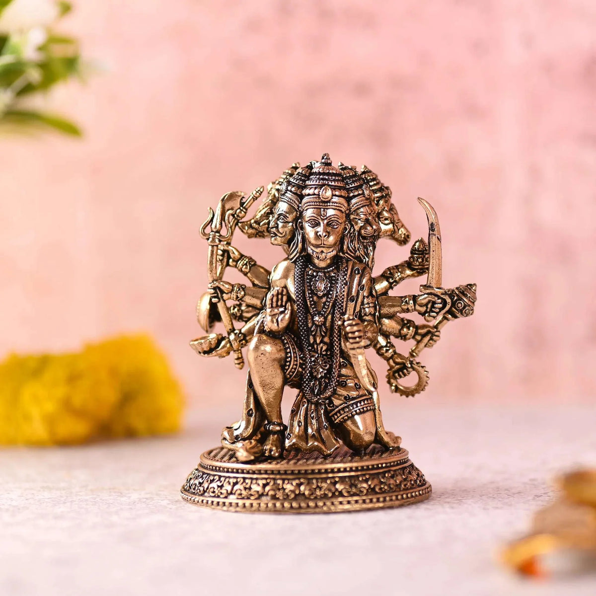 Brass Sitting Panchmukhi Hanuman Lightweight Idol (4.2 Inch)