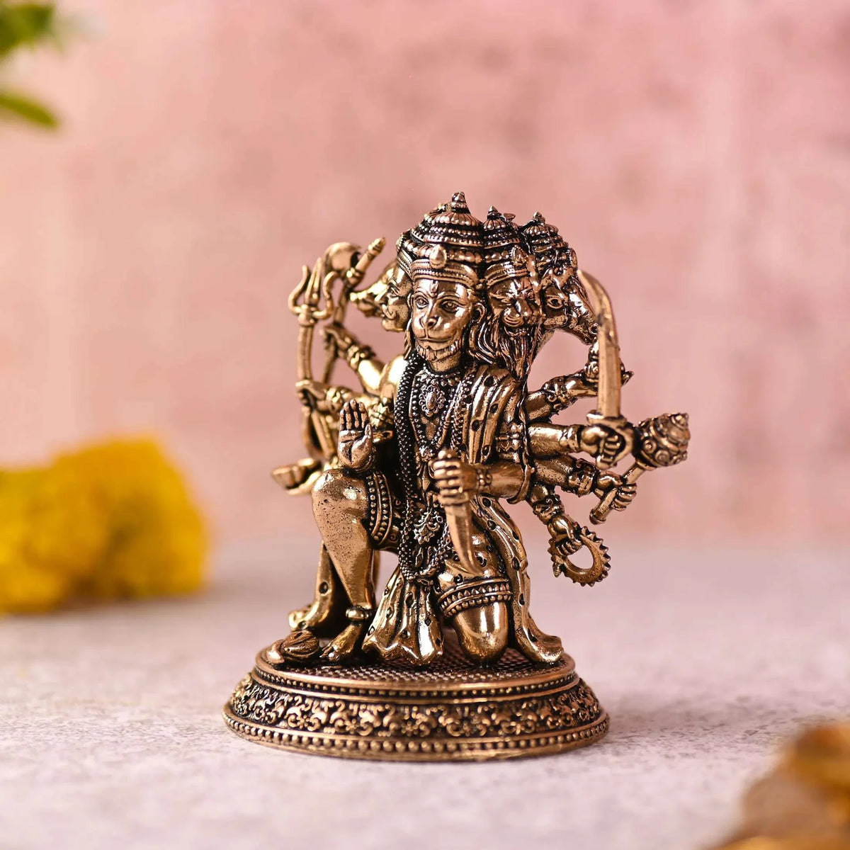 Brass Sitting Panchmukhi Hanuman Lightweight Idol (4.2 Inch)