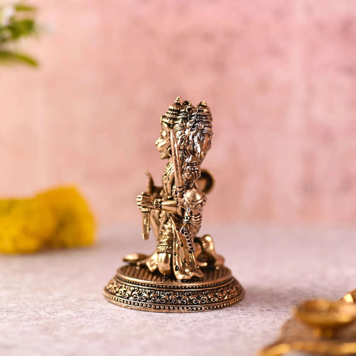 Brass Sitting Panchmukhi Hanuman Lightweight Idol (4.2 Inch)