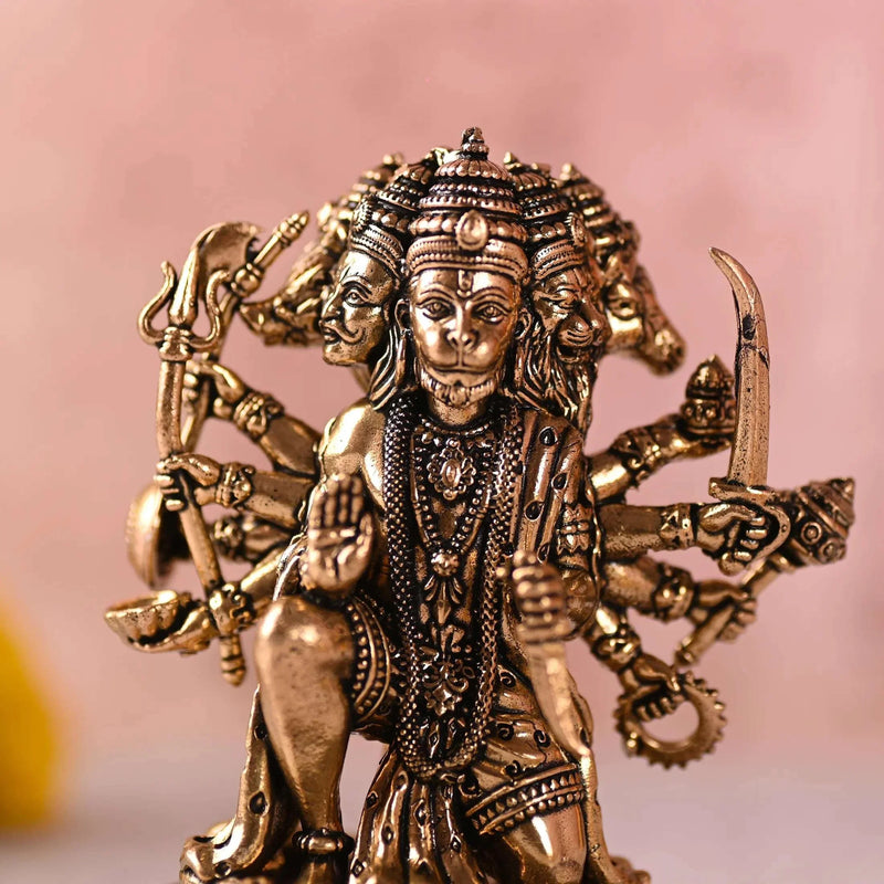 Brass Sitting Panchmukhi Hanuman Lightweight Idol (4.2 Inch)