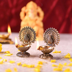 Brass Peacock Lightweight Diya Pair (3 Inch)
