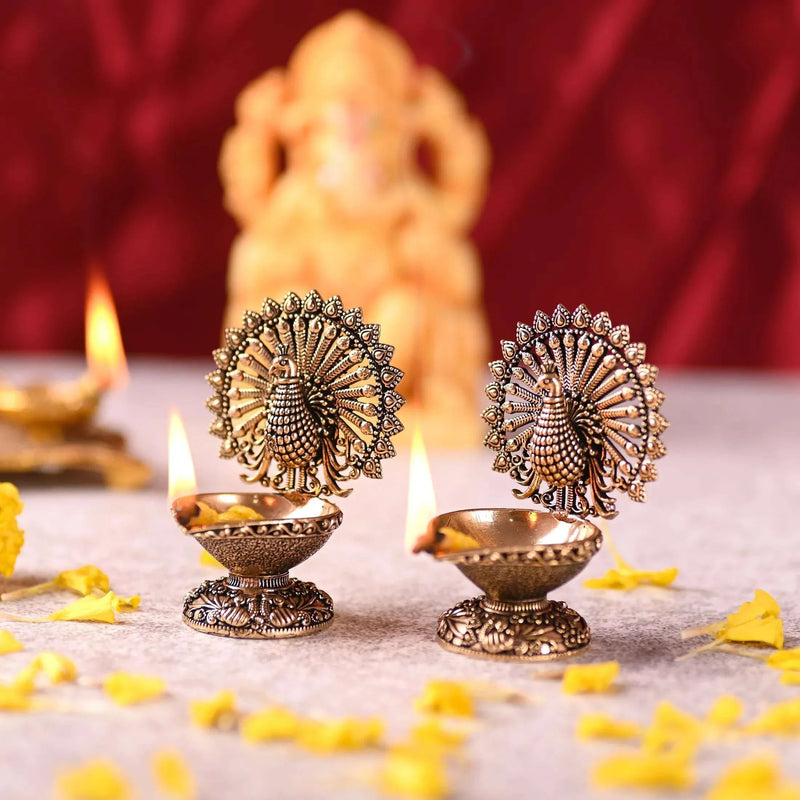 Brass Peacock Lightweight Diya Pair (3 Inch)