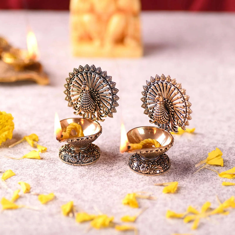 Brass Peacock Lightweight Diya Pair (3 Inch)