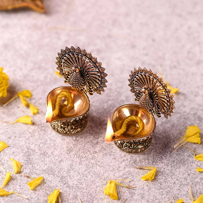 Brass Peacock Lightweight Diya Pair (3 Inch)