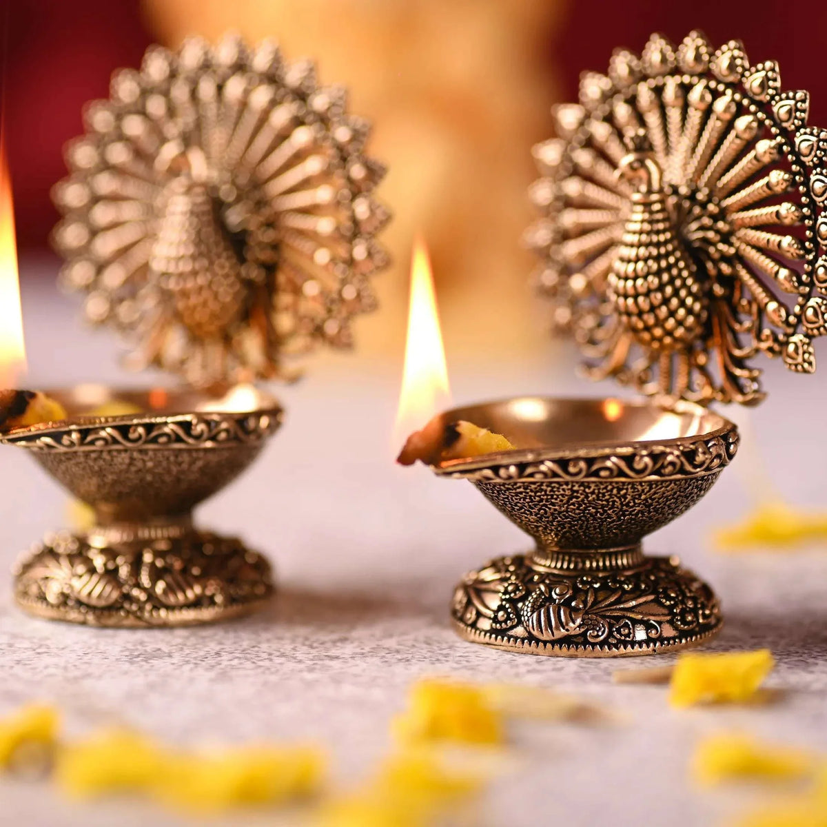 Brass Peacock Lightweight Diya Pair (3 Inch)