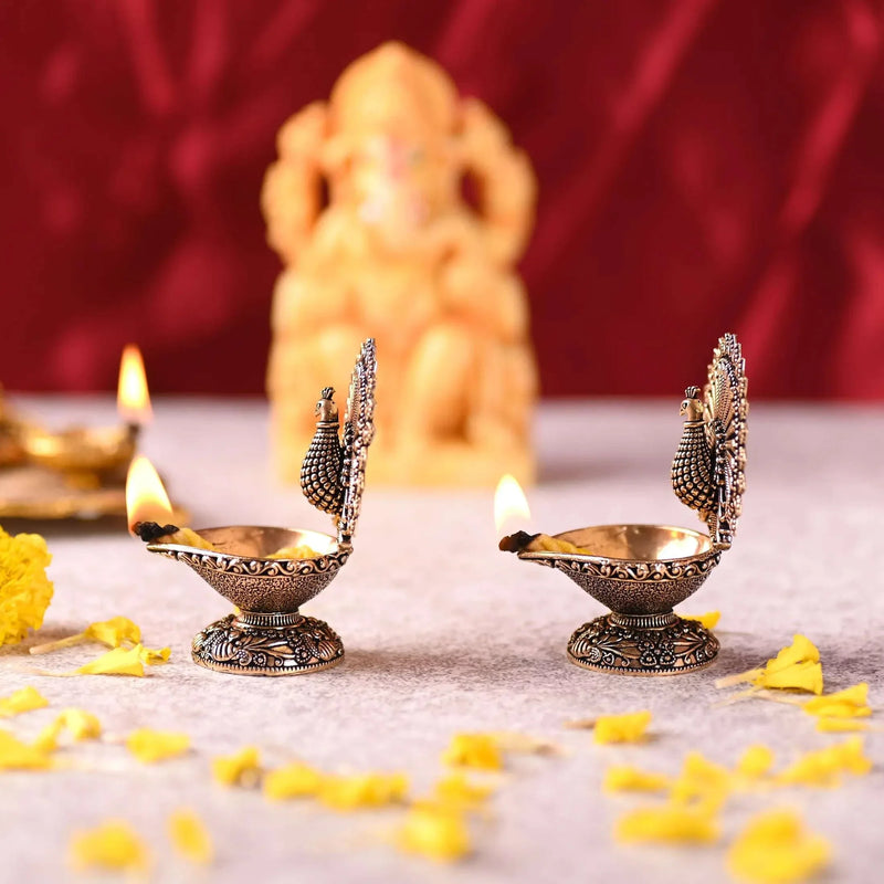 Brass Peacock Lightweight Diya Pair (3 Inch)