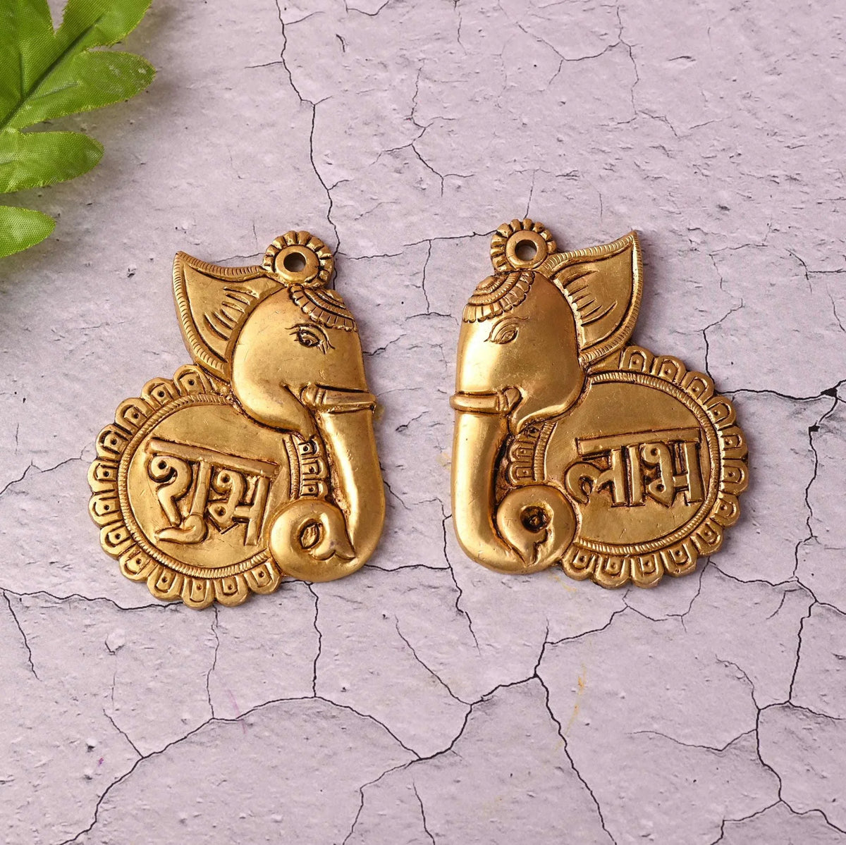 Brass Elephant Shubh Labh Wall Hanging Set (4 Inch)