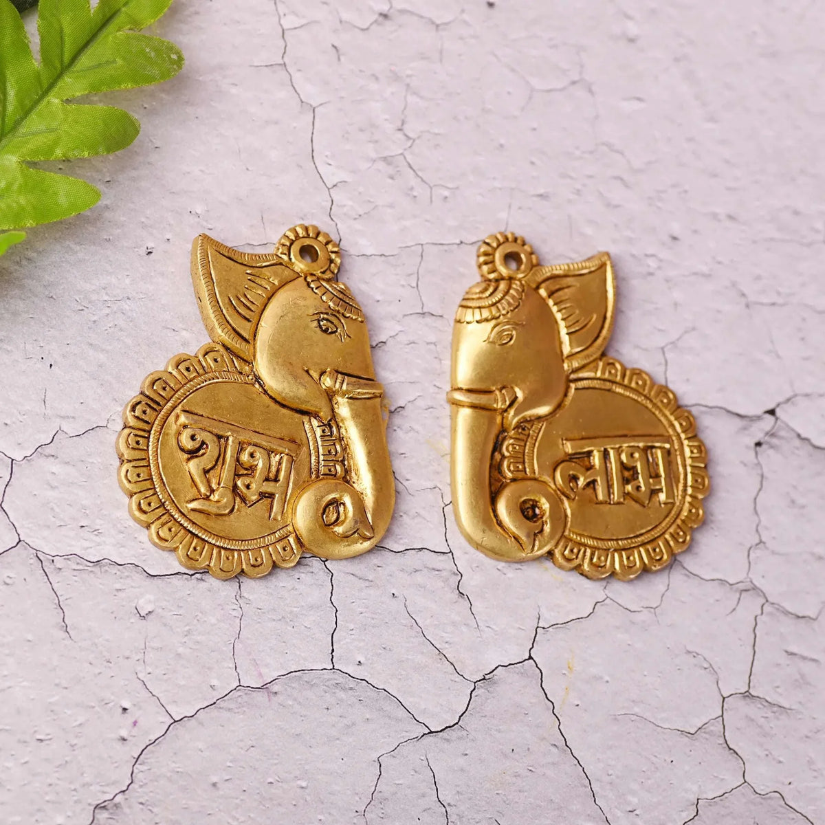 Brass Elephant Shubh Labh Wall Hanging Set (4 Inch)