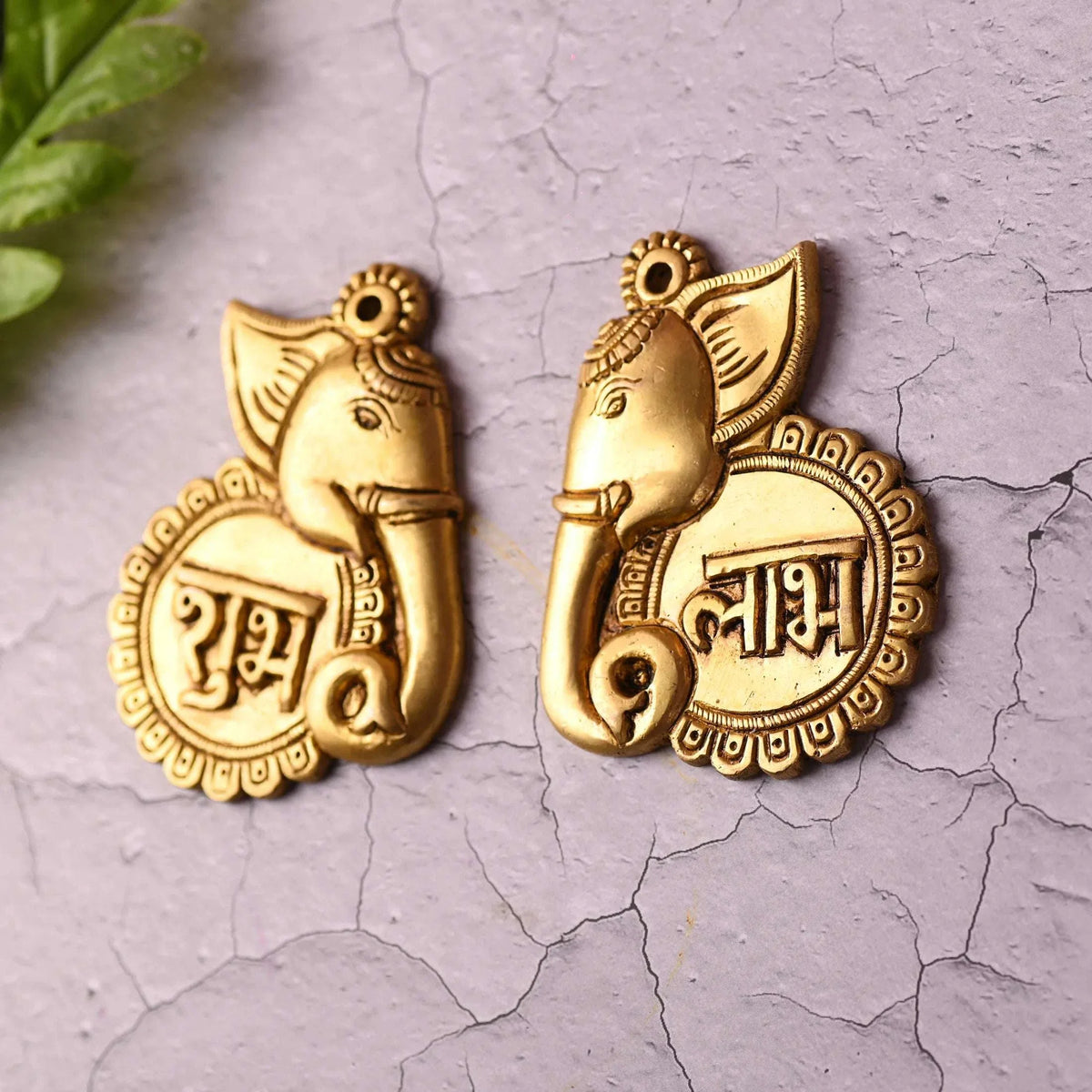 Brass Elephant Shubh Labh Wall Hanging Set (4 Inch)
