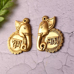 Brass Elephant Shubh Labh Wall Hanging Set (4 Inch)