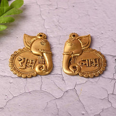 Brass Elephant Shubh Labh Wall Hanging Set (4 Inch)