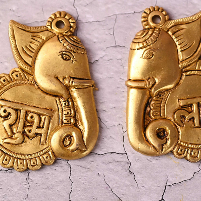 Brass Elephant Shubh Labh Wall Hanging Set (4 Inch)