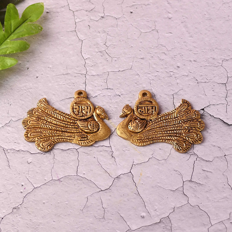 Brass Peacock Shubh Labh Wall Hanging Set (2.8 Inch)