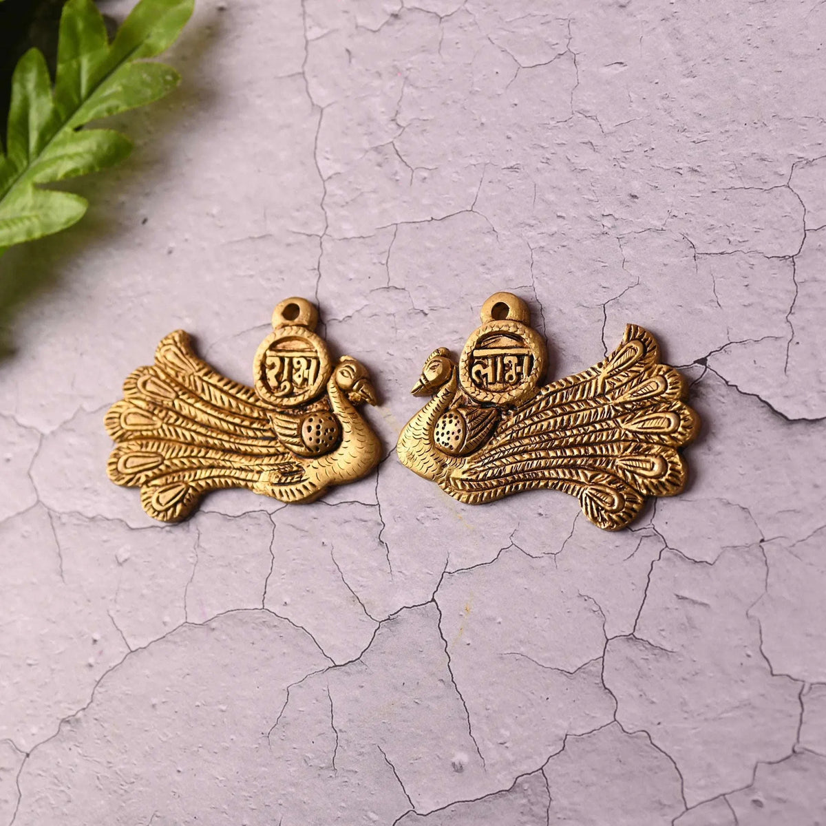 Brass Peacock Shubh Labh Wall Hanging Set (2.8 Inch)
