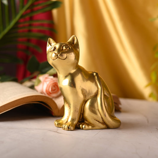 Brass Cat Sitting Statue (5.3 Inch)