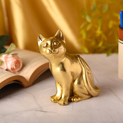 Brass Cat Sitting Statue (5.3 Inch)