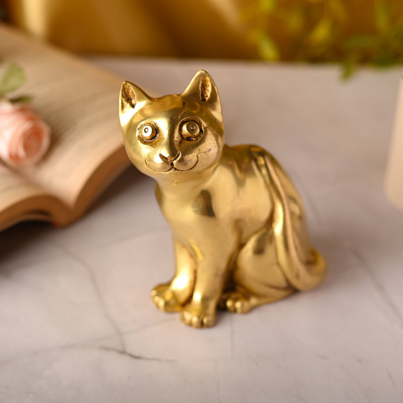 Brass Cat Sitting Statue (5.3 Inch)