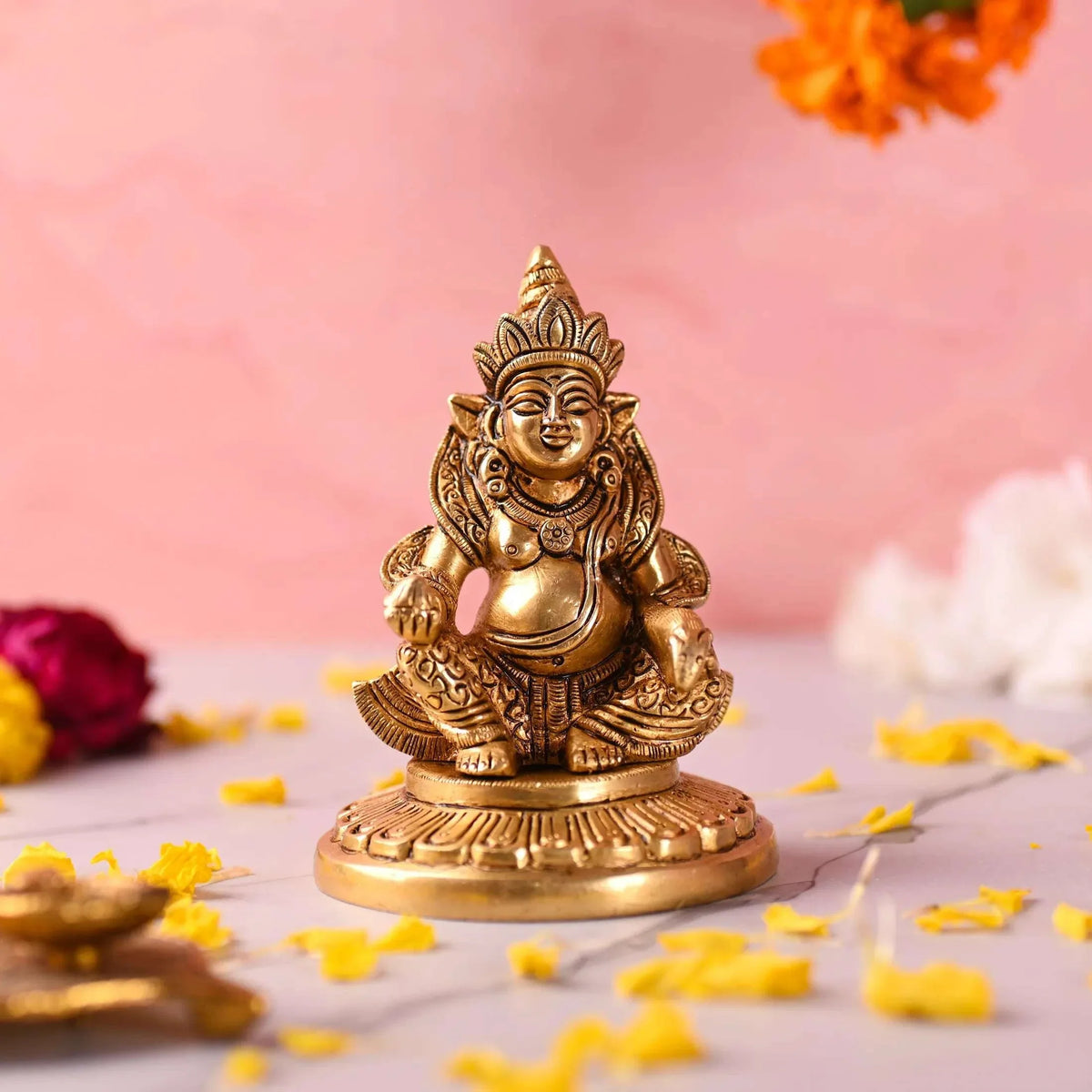 Brass Superfine Sitting Kuber Maharaj Idol (4.5 Inch)