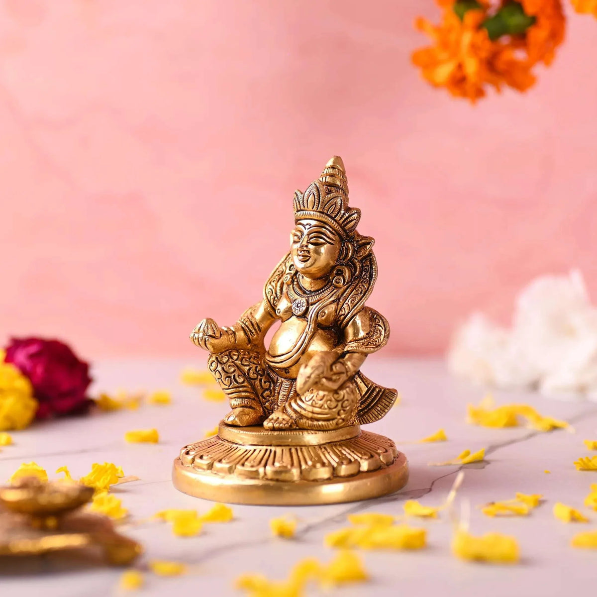 Brass Superfine Sitting Kuber Maharaj Idol (4.5 Inch)
