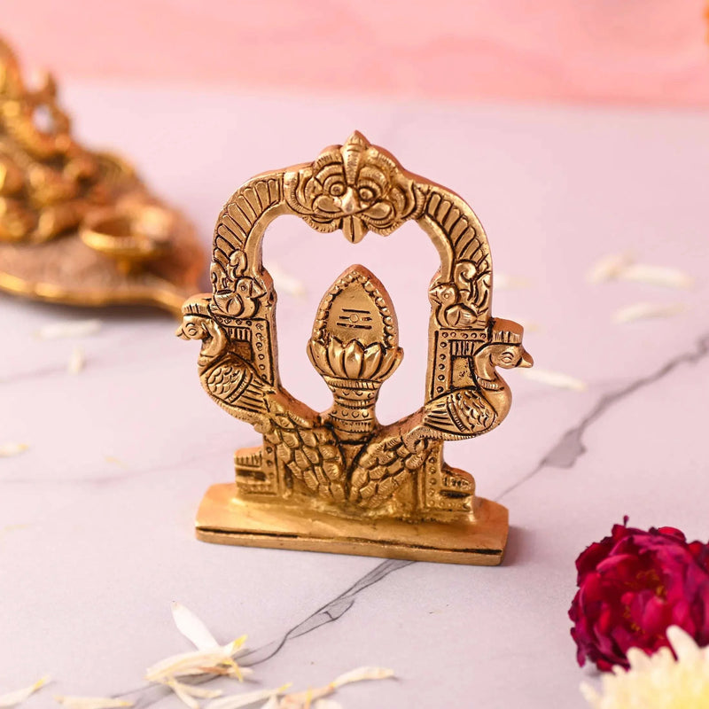Brass Murugan Vel Arch with Peacock (4.5 inch)