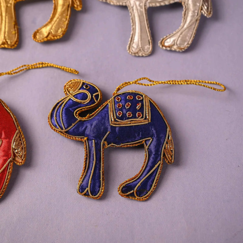 Embroidered Decorative Camel Christmas Tree Hanging Set (3.5 Inch)