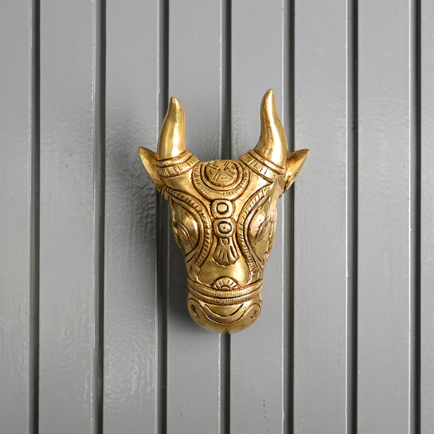Brass Nandi Face Wall Hanging (5 Inch)