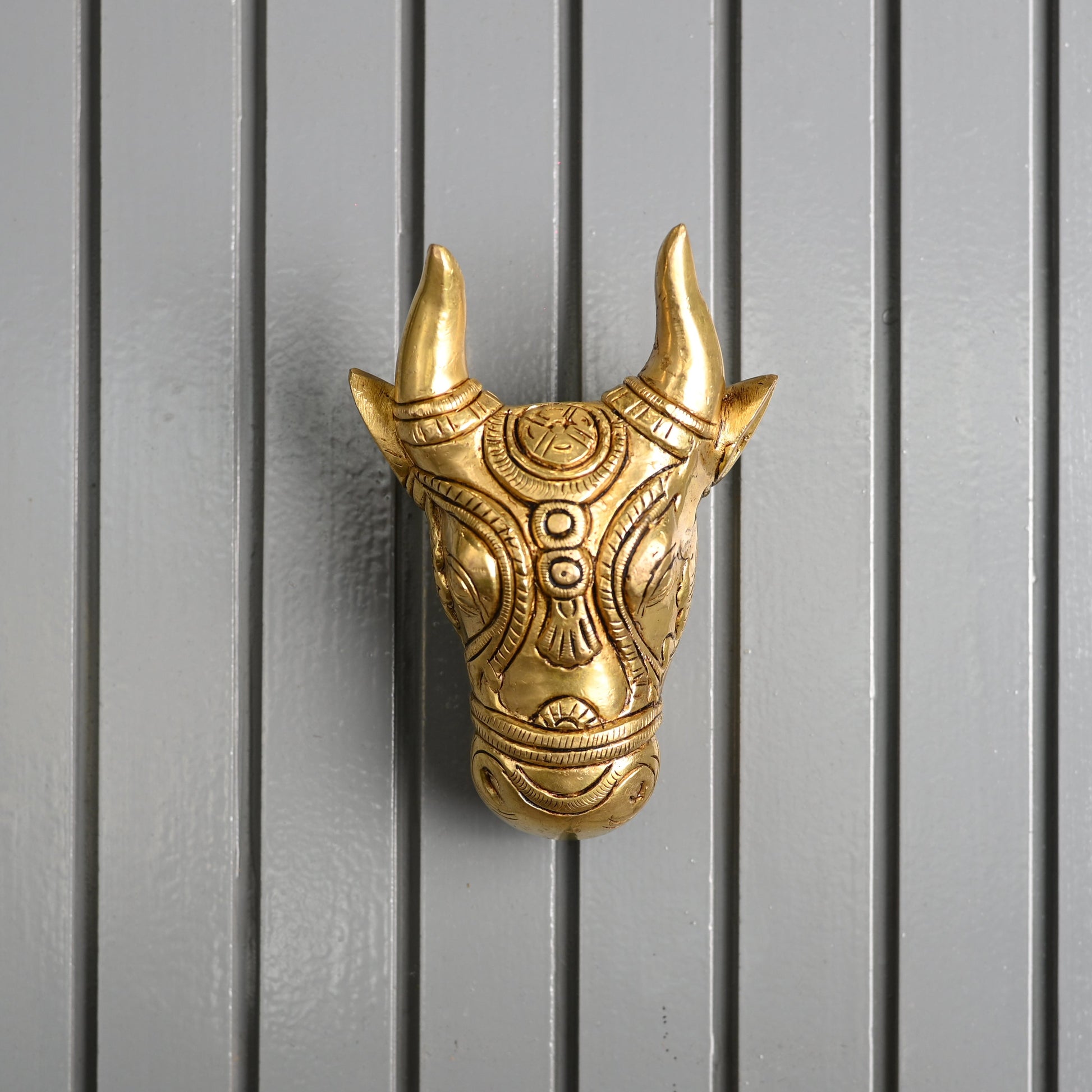 Brass Nandi Face Wall Hanging (5 Inch)