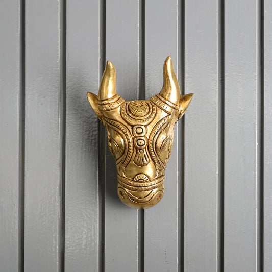 Brass Nandi Face Wall Hanging (5 Inch)