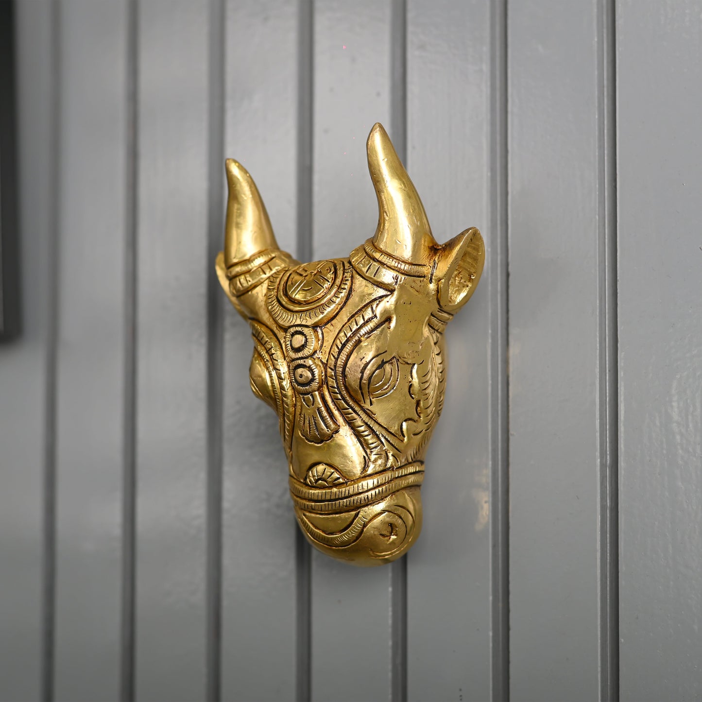 Brass Nandi Face Wall Hanging (5 Inch)