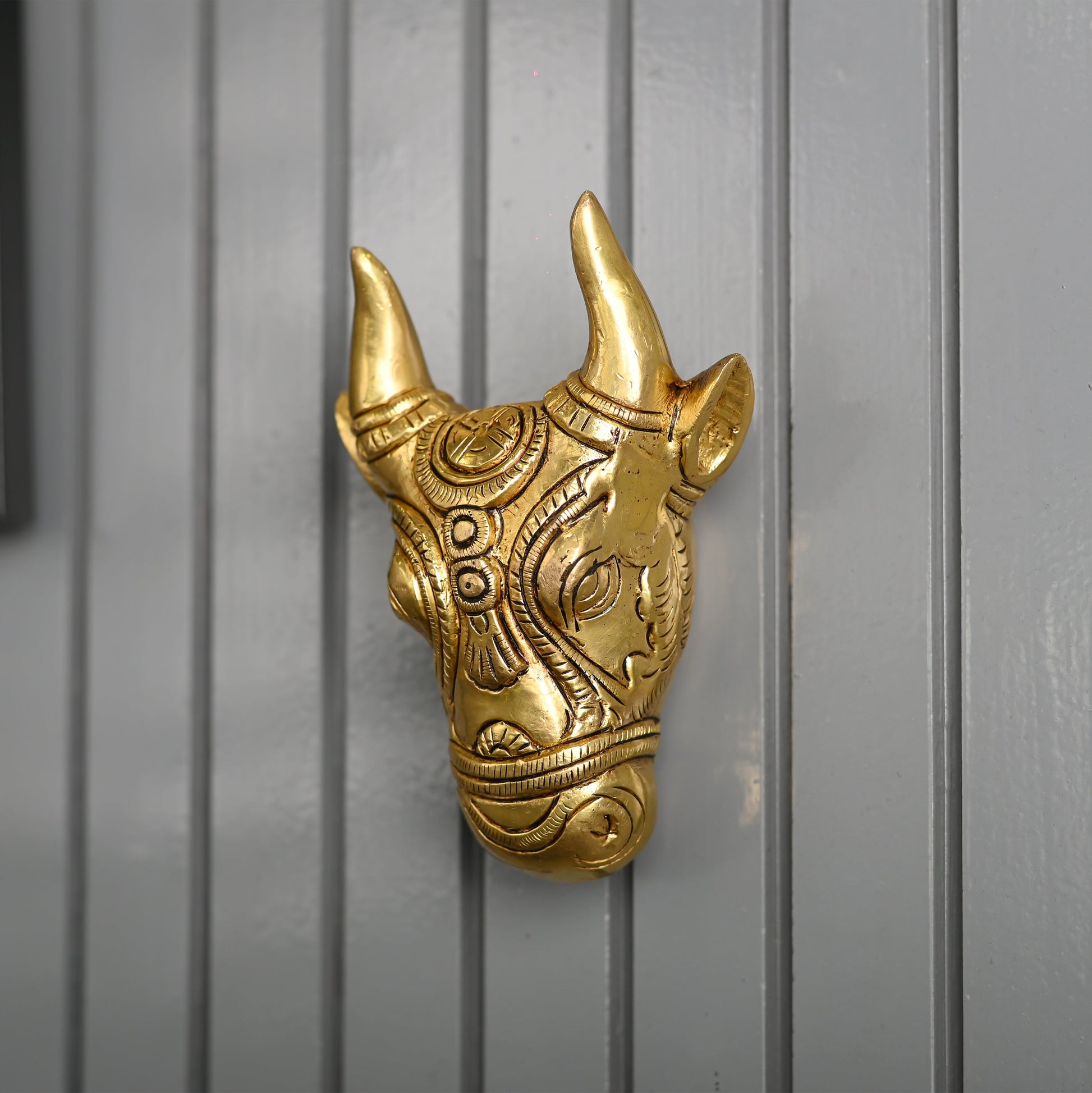 Brass Nandi Face Wall Hanging (5 Inch)