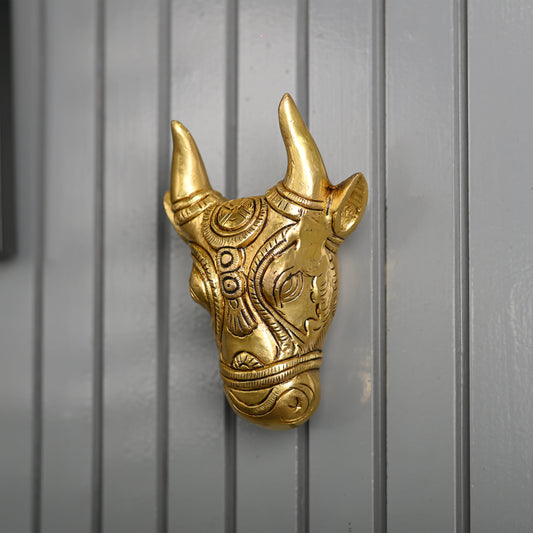 Brass Nandi Face Wall Hanging (5 Inch)