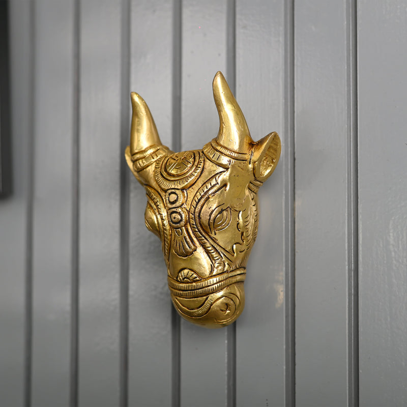 Brass Nandi Face Wall Hanging (5 Inch)