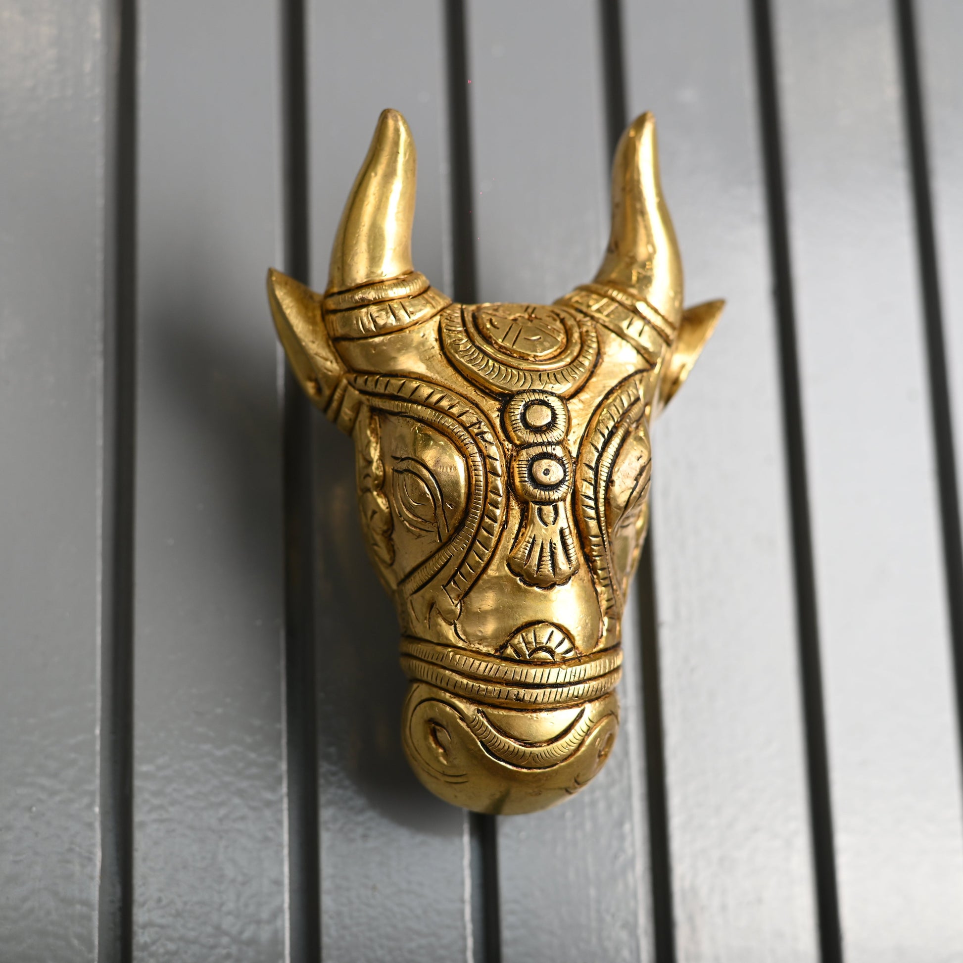 Brass Nandi Face Wall Hanging (5 Inch)