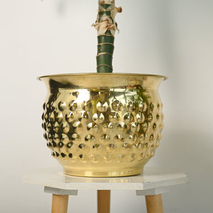 Brass Hammered Bucket Planter Pot (7.3 Inch)