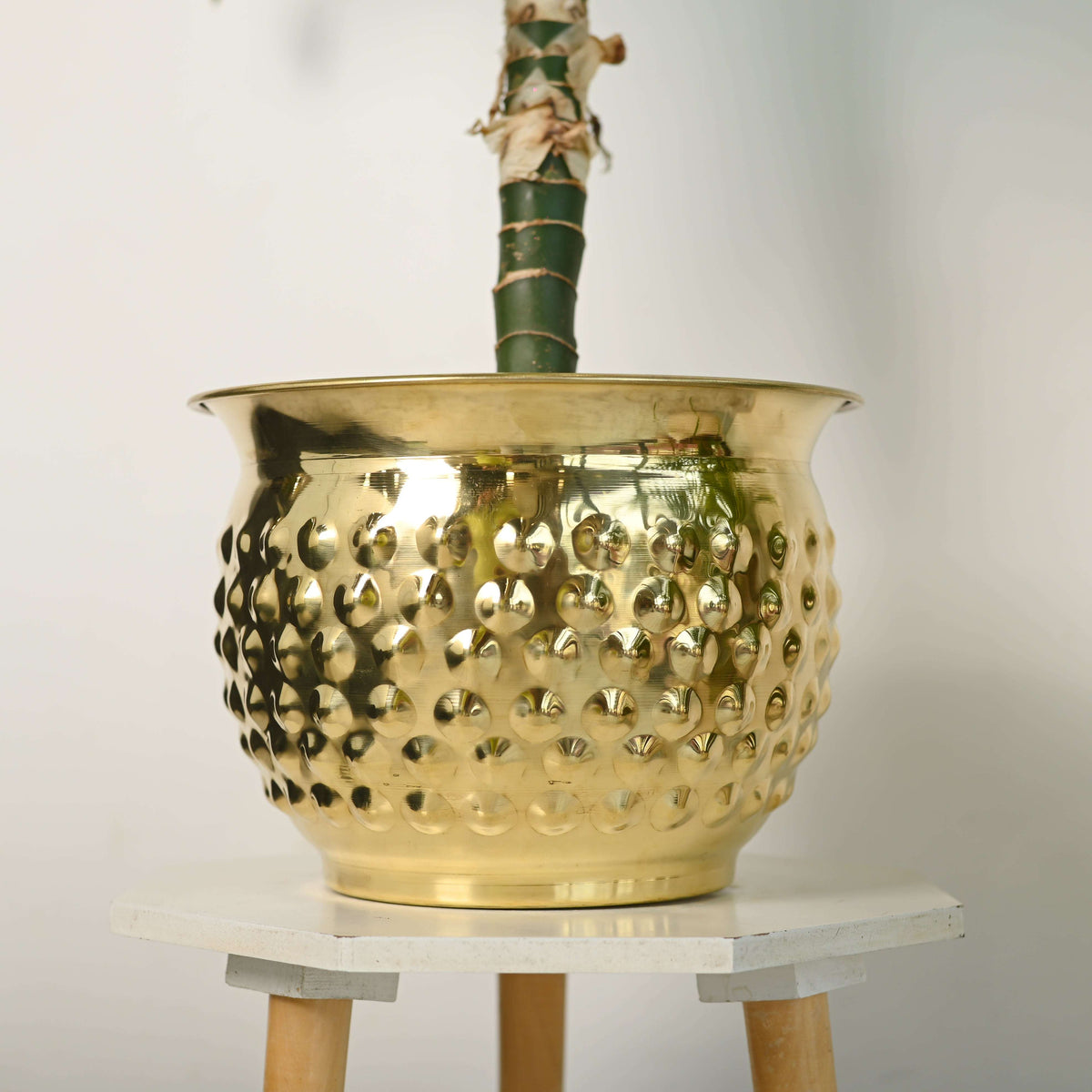 Brass Hammered Bucket Planter Pot