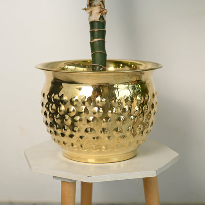 Brass Hammered Bucket Planter Pot (7.3 Inch)