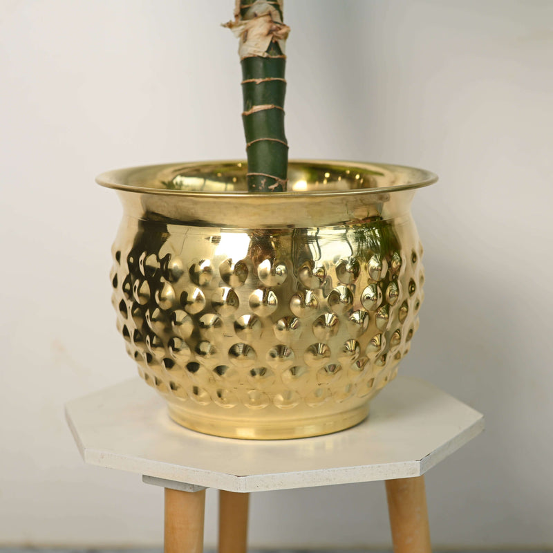 Brass Hammered Bucket Planter Pot